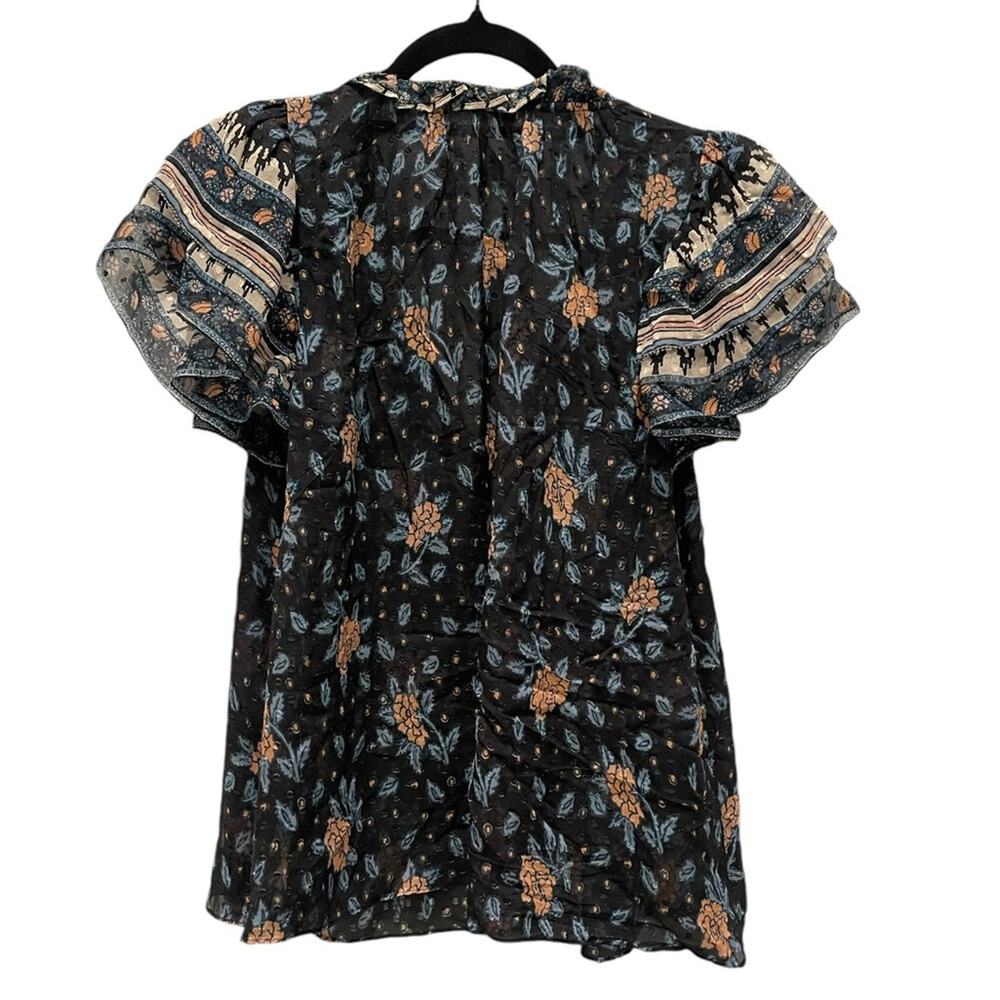 ULLA JOHNSON "Elis" Silk Blouse Swiss Dot Floral Print BOHO  Size:: XS | US 0 - Picture 8 of 10
